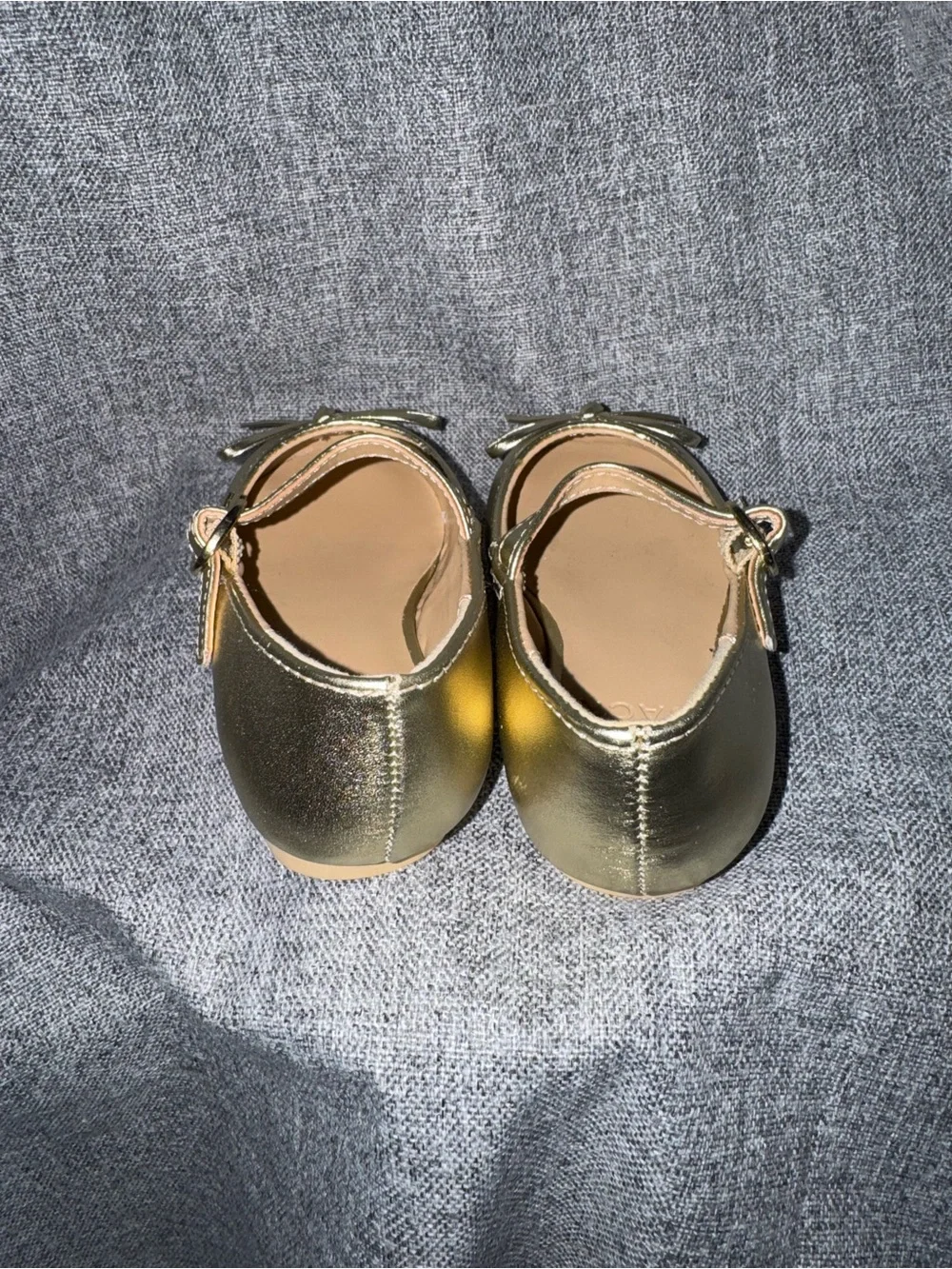 Janie and Jack Girls Metallic Gold Mary Jane Shoes with Bow